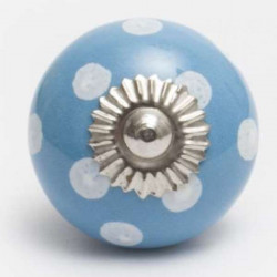 Blauer Keramikknopf mit weißen Punkten