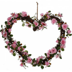 Wreath Heart With Pink Roses 45X10x40cm


