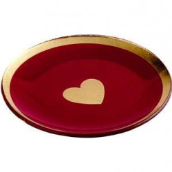 Love Plates, Glasteller, Herz, rund, Goldrand, pink